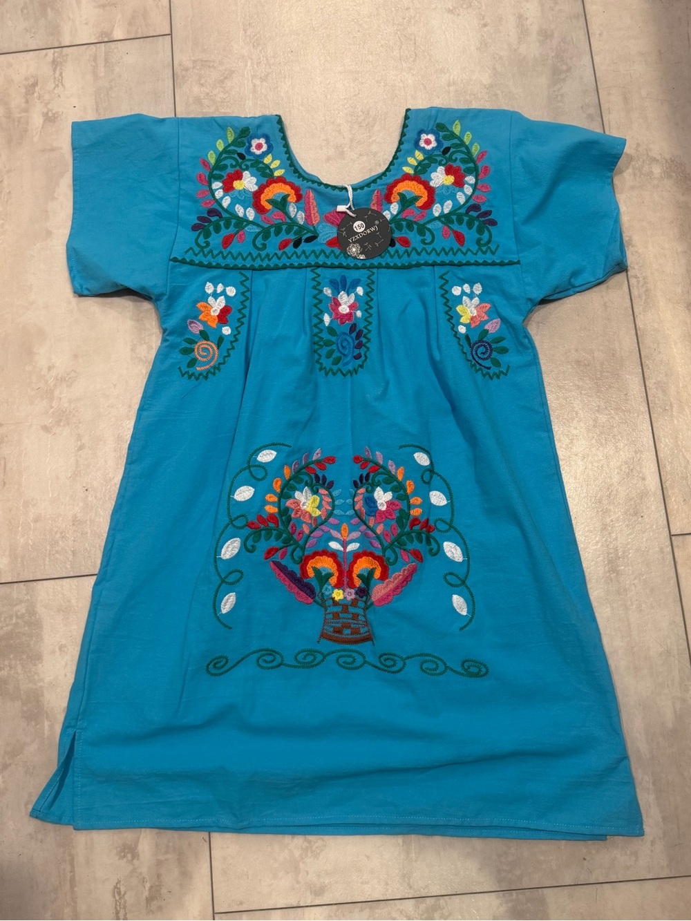 YZXDORWJ NWT Girls' Turquoise Embroidered Dress